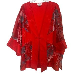 Ania A Oriental Floral Silk Kimono Cardigan Red Size Large Art to wear unique